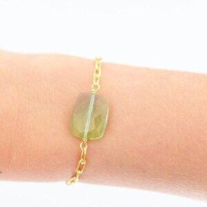 Green Amethyst Gemstone Jewelry Bracelet Gold Paperclip Chain Statement Jewelry
